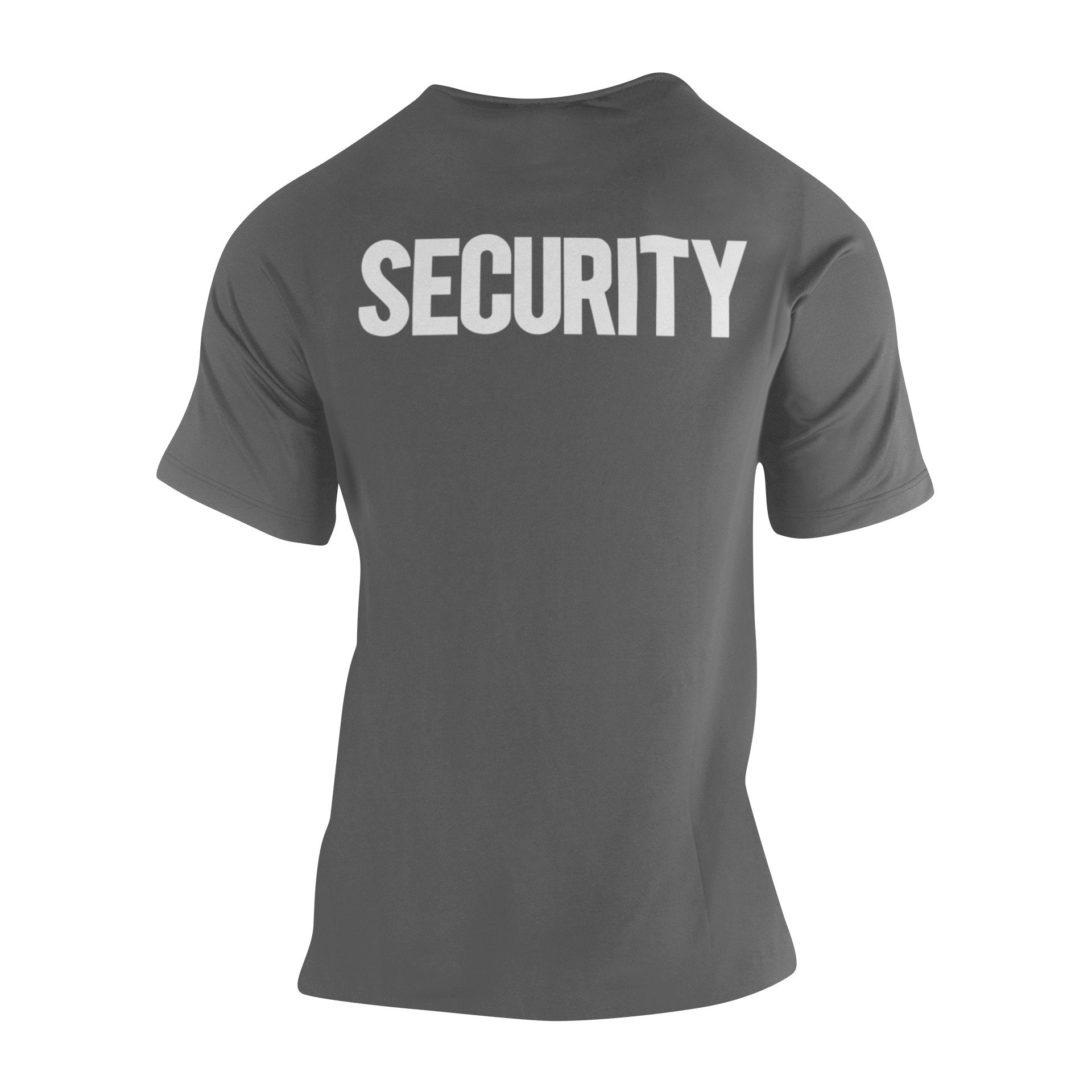 Men's Security Tee (Solid Design, Front & Back Print, Charcoal & White)
