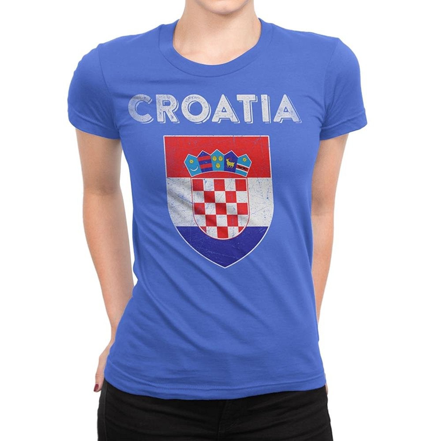 Croatia Flag Tee T-Shirt Ladies Distressed Retro II Shirt