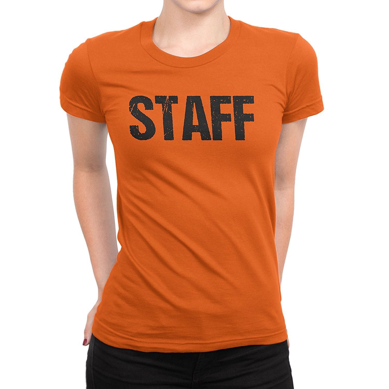 Staff Ladies Short Sleeve T-Shirt (Distressed Design, Orange)