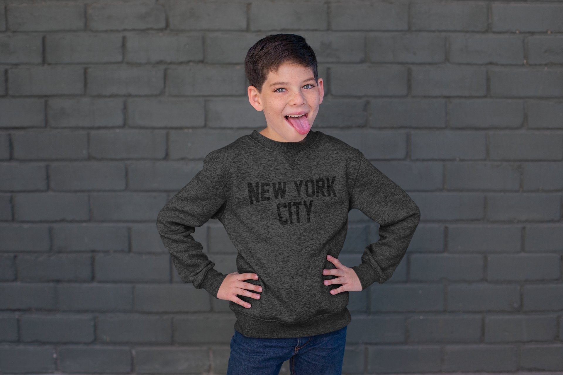 New York City Youth Shirt Crewneck Sweatshirt Dark Heather Charcoal